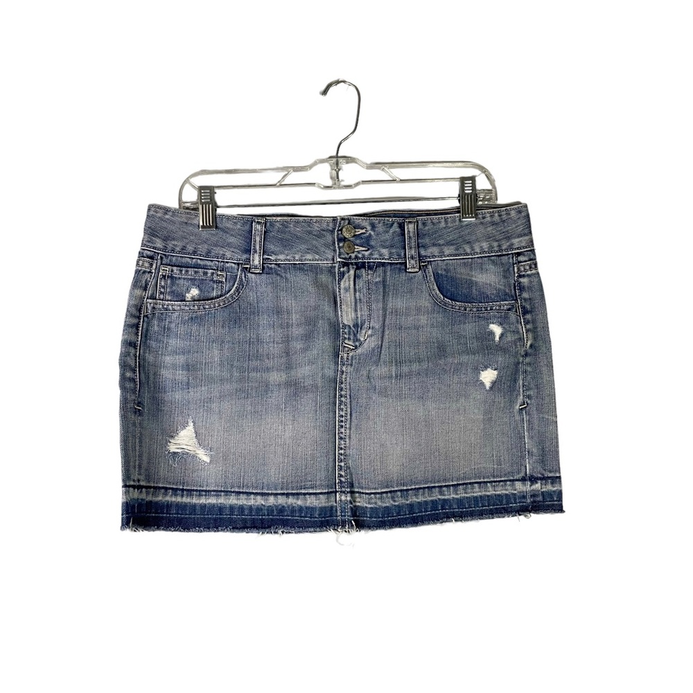Old Navy Distressed Raw Hem Casual Denim Jean Mini Skirt Size 8 Regular Y2K